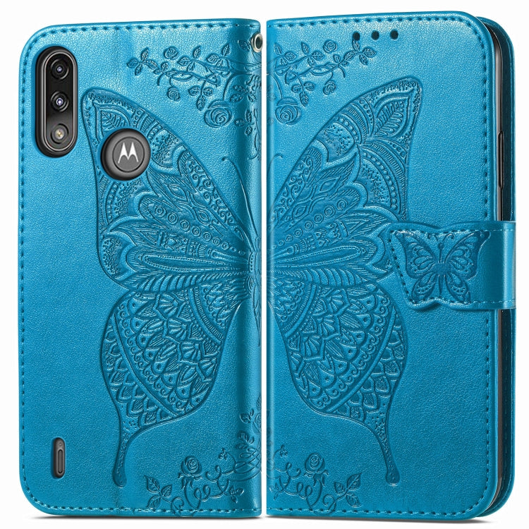 For Motorola Moto E7 Power Butterfly Love Flower Embossed Horizontal Flip Leather Case with Bracket & Card Slot & Wallet & Lanyard