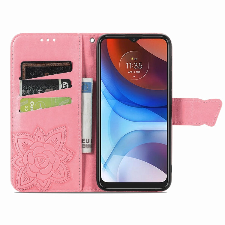 For Motorola Moto E7 Power Butterfly Love Flower Embossed Horizontal Flip Leather Case with Bracket & Card Slot & Wallet & Lanyard
