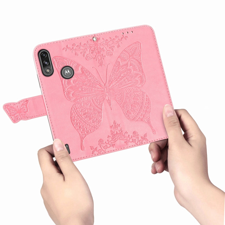 For Motorola Moto E7 Power Butterfly Love Flower Embossed Horizontal Flip Leather Case with Bracket & Card Slot & Wallet & Lanyard