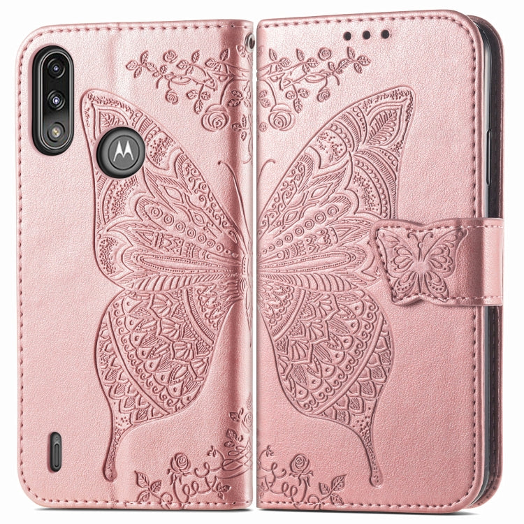 For Motorola Moto E7 Power Butterfly Love Flower Embossed Horizontal Flip Leather Case with Bracket & Card Slot & Wallet & Lanyard
