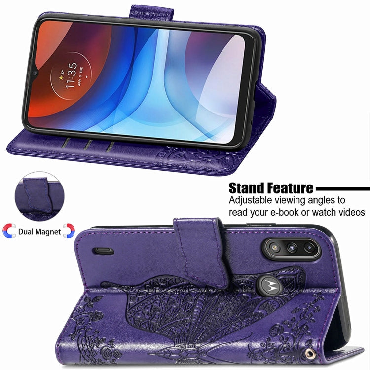 For Motorola Moto E7 Power Butterfly Love Flower Embossed Horizontal Flip Leather Case with Bracket & Card Slot & Wallet & Lanyard