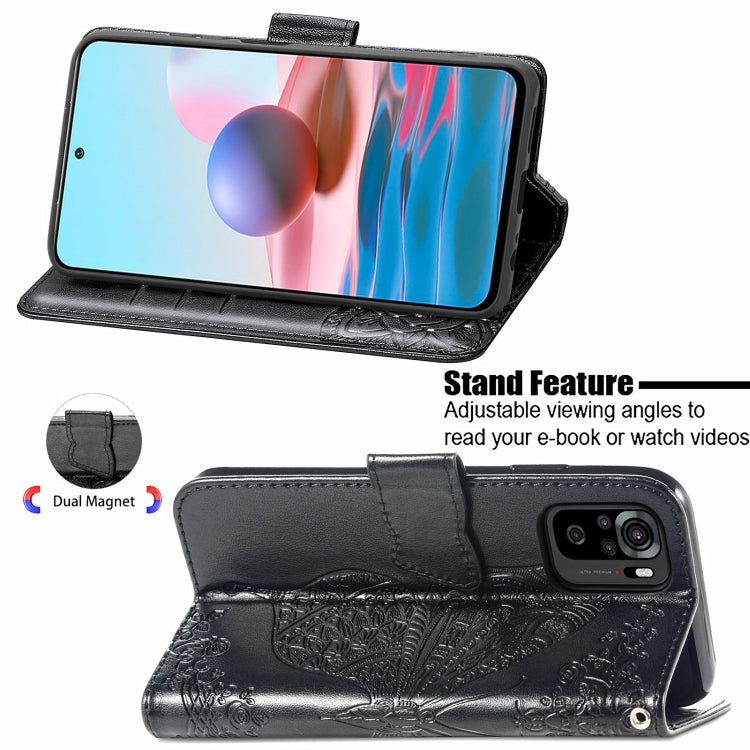 For Xiaomi Redmi Note 10 4G Butterfly Love Flower Embossed Horizontal Flip Leather Case with Bracket & Card Slot & Wallet & Lanyard