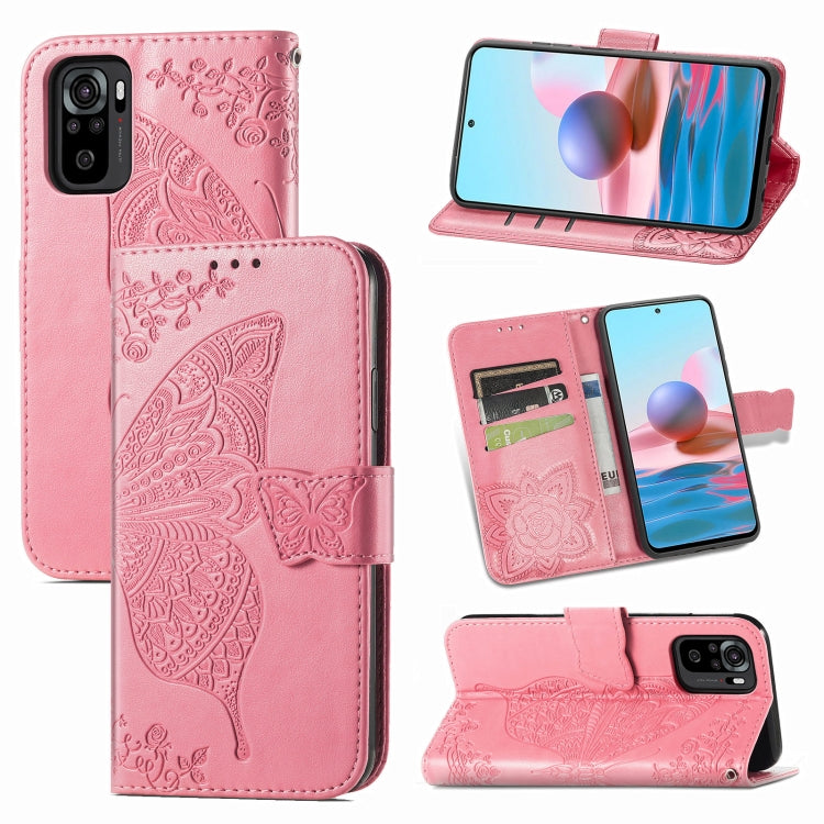 For Xiaomi Redmi Note 10 4G Butterfly Love Flower Embossed Horizontal Flip Leather Case with Bracket & Card Slot & Wallet & Lanyard