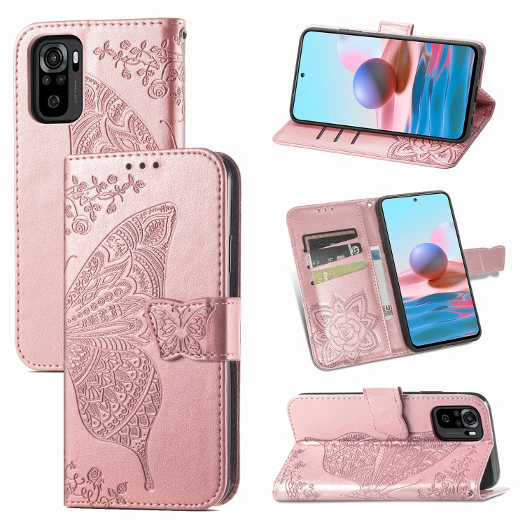 For Xiaomi Redmi Note 10 4G Butterfly Love Flower Embossed Horizontal Flip Leather Case with Bracket & Card Slot & Wallet & Lanyard
