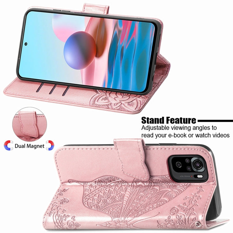 For Xiaomi Redmi Note 10 4G Butterfly Love Flower Embossed Horizontal Flip Leather Case with Bracket & Card Slot & Wallet & Lanyard
