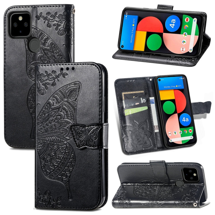 For Google Pixel 5A Butterfly Love Flower Embossed Horizontal Flip Leather Case with Bracket & Card Slot & Wallet & Lanyard