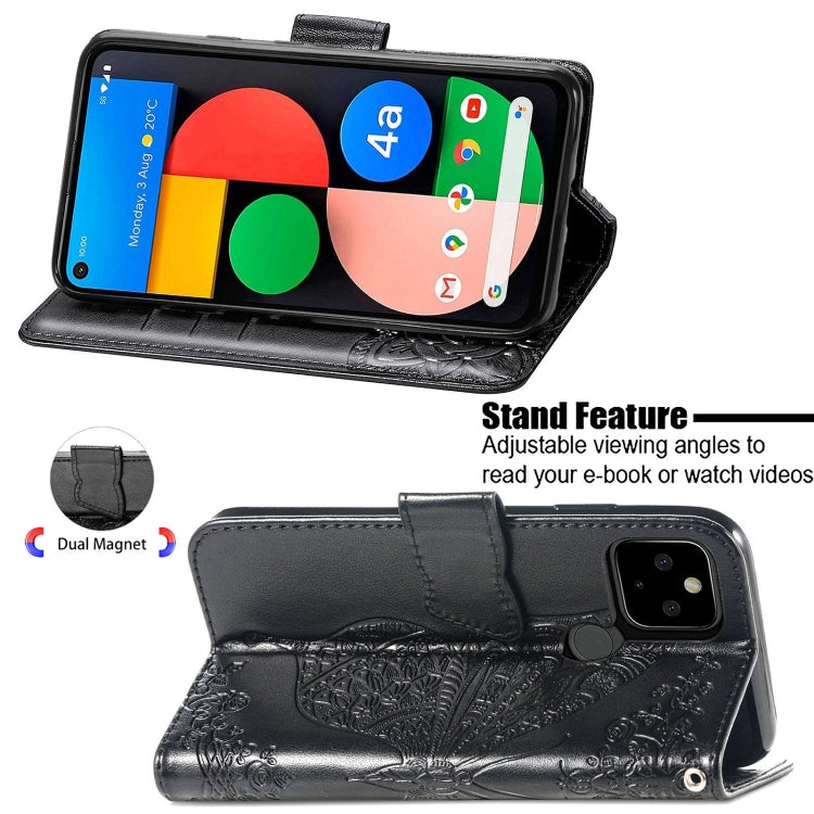 For Google Pixel 5A Butterfly Love Flower Embossed Horizontal Flip Leather Case with Bracket & Card Slot & Wallet & Lanyard