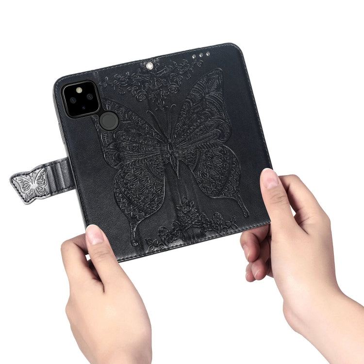 For Google Pixel 5A Butterfly Love Flower Embossed Horizontal Flip Leather Case with Bracket & Card Slot & Wallet & Lanyard