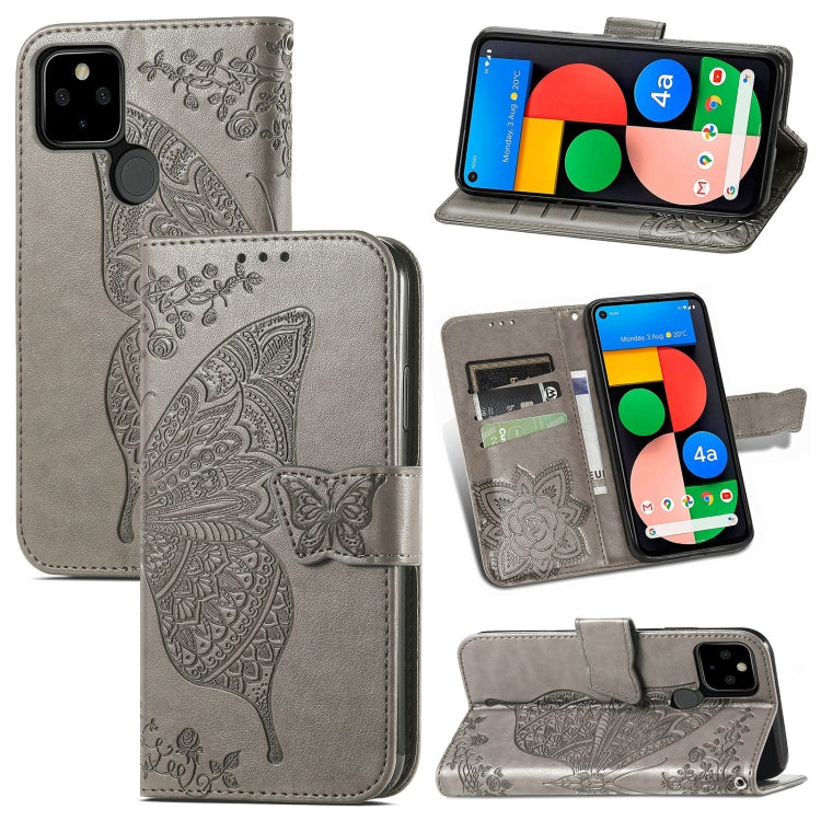 For Google Pixel 5A Butterfly Love Flower Embossed Horizontal Flip Leather Case with Bracket & Card Slot & Wallet & Lanyard