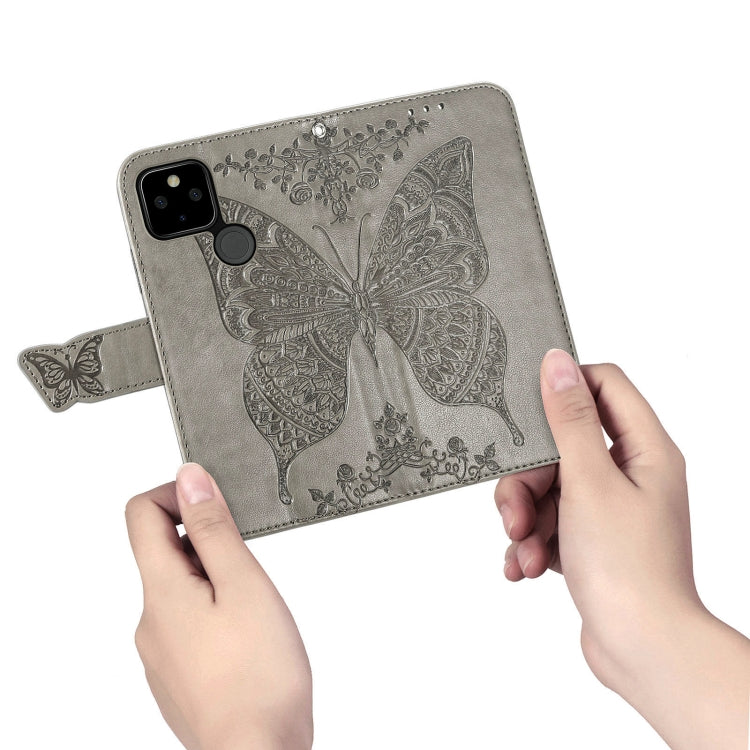 For Google Pixel 5A Butterfly Love Flower Embossed Horizontal Flip Leather Case with Bracket & Card Slot & Wallet & Lanyard