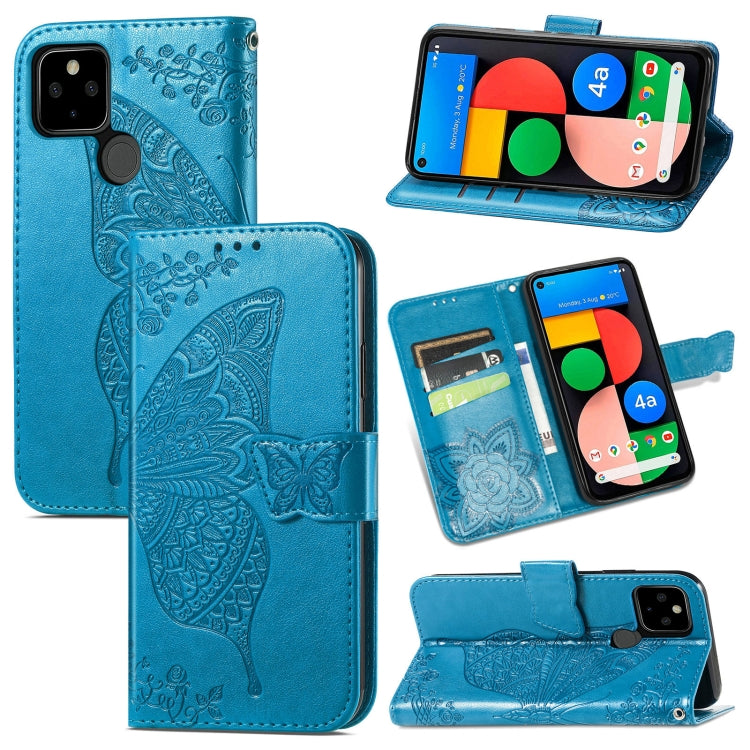 For Google Pixel 5A Butterfly Love Flower Embossed Horizontal Flip Leather Case with Bracket & Card Slot & Wallet & Lanyard