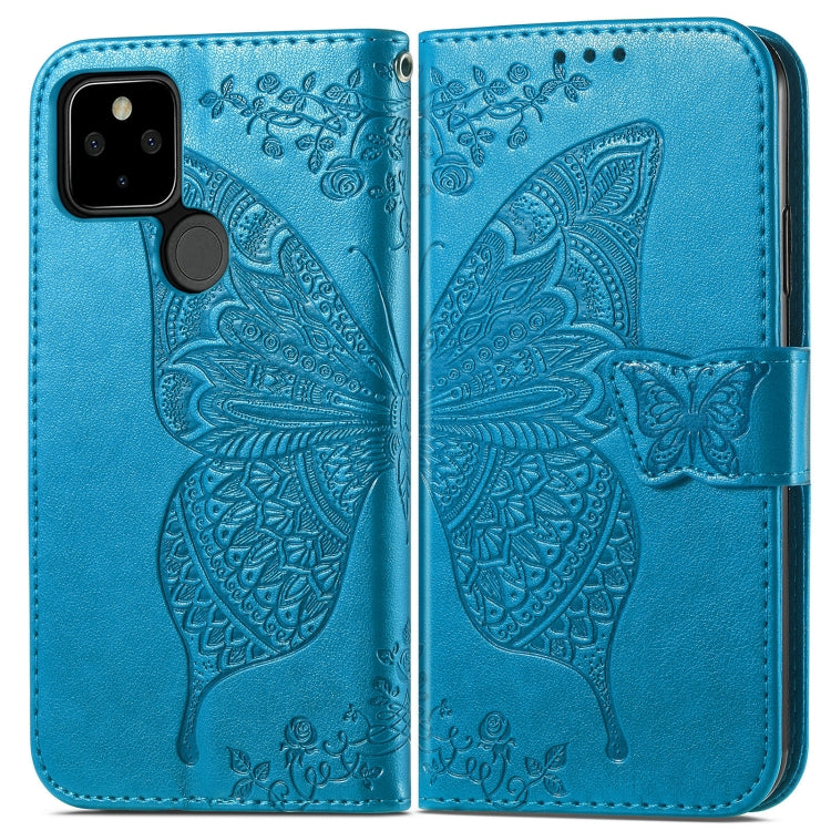 For Google Pixel 5A Butterfly Love Flower Embossed Horizontal Flip Leather Case with Bracket & Card Slot & Wallet & Lanyard