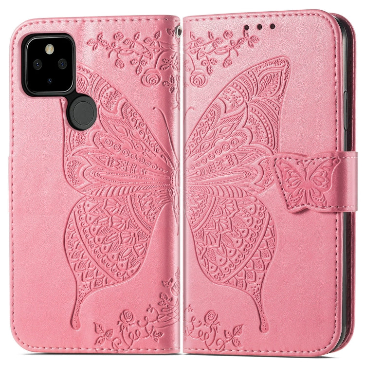 For Google Pixel 5A Butterfly Love Flower Embossed Horizontal Flip Leather Case with Bracket & Card Slot & Wallet & Lanyard