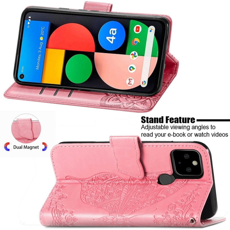 For Google Pixel 5A Butterfly Love Flower Embossed Horizontal Flip Leather Case with Bracket & Card Slot & Wallet & Lanyard