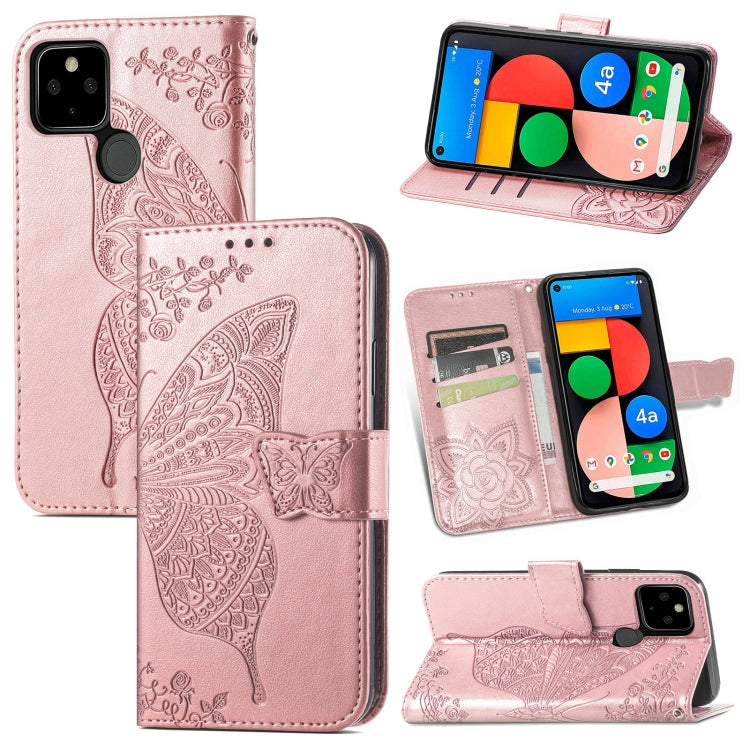 For Google Pixel 5A Butterfly Love Flower Embossed Horizontal Flip Leather Case with Bracket & Card Slot & Wallet & Lanyard