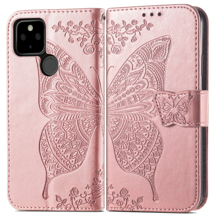 For Google Pixel 5A Butterfly Love Flower Embossed Horizontal Flip Leather Case with Bracket & Card Slot & Wallet & Lanyard