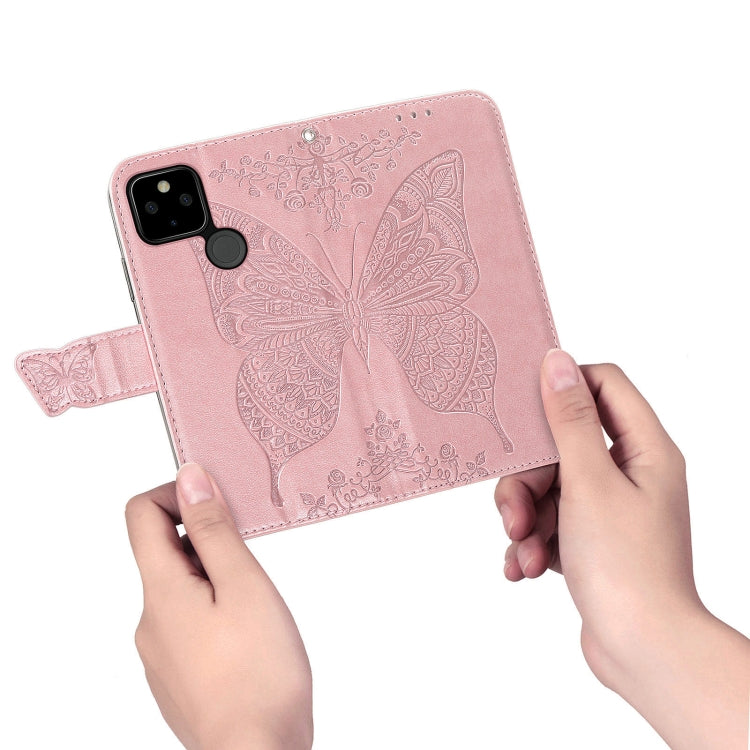 For Google Pixel 5A Butterfly Love Flower Embossed Horizontal Flip Leather Case with Bracket & Card Slot & Wallet & Lanyard