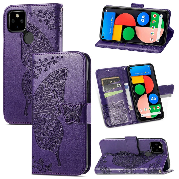 For Google Pixel 5A Butterfly Love Flower Embossed Horizontal Flip Leather Case with Bracket & Card Slot & Wallet & Lanyard