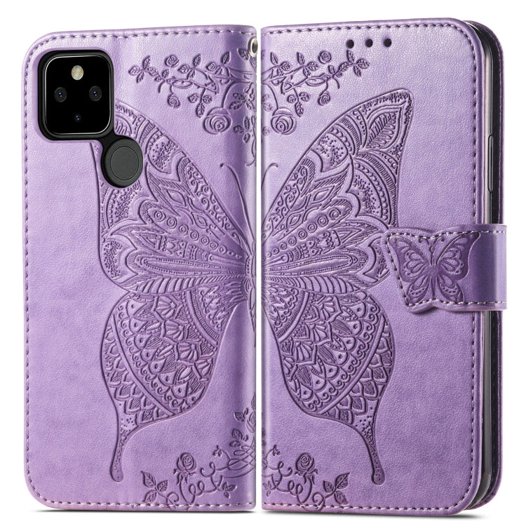 For Google Pixel 5A Butterfly Love Flower Embossed Horizontal Flip Leather Case with Bracket & Card Slot & Wallet & Lanyard