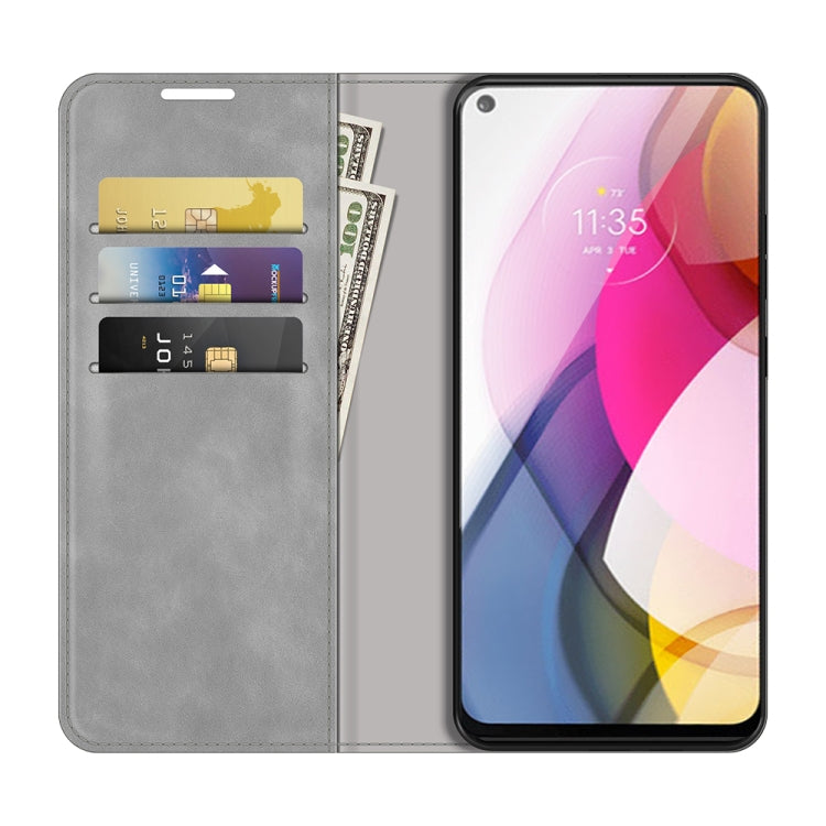 For Motorola Moto G Stylus 2021 Retro-skin Business Magnetic Suction Leather Case with Holder & Card Slots & Wallet