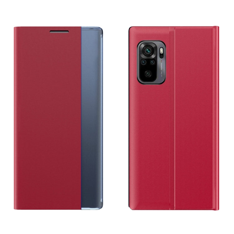 For Xiaomi Redmi Note 10 4G / Note 10S Side Display Magnetic Horizontal Flip Plain Texture Cloth + PC Case with Holder Function