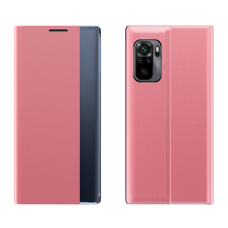 For Xiaomi Redmi Note 10 4G / Note 10S Side Display Magnetic Horizontal Flip Plain Texture Cloth + PC Case with Holder Function