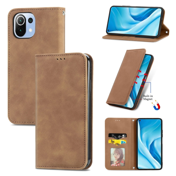 For Xiaomi Mi 11 Lite Retro Skin Feel Business Magnetic Horizontal Flip Leather Case With Holder & Card Slots & Wallet & Photo Frame