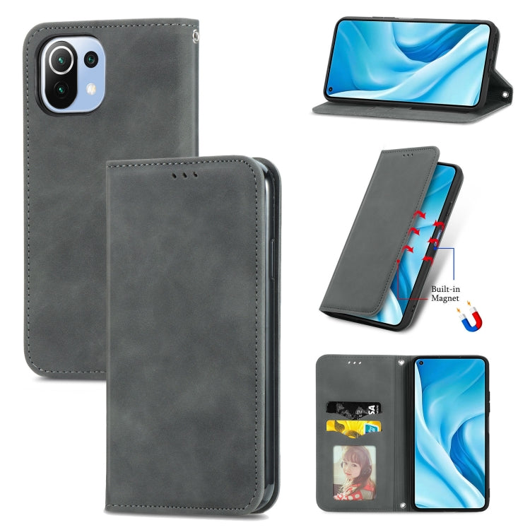 For Xiaomi Mi 11 Lite Retro Skin Feel Business Magnetic Horizontal Flip Leather Case With Holder & Card Slots & Wallet & Photo Frame
