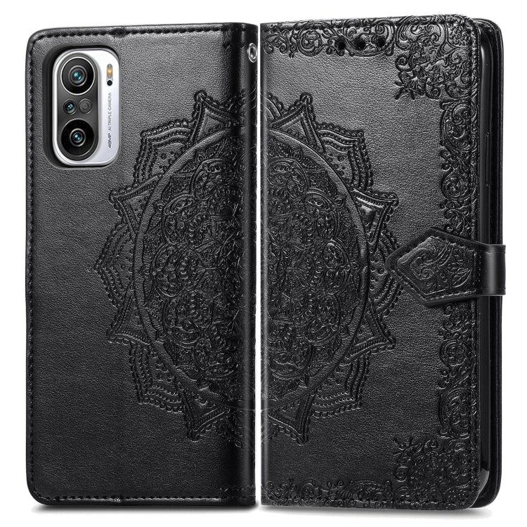 Halfway Mandala Embossing Pattern Horizontal Flip Leather Case with Holder & Card Slots & Wallet & Lanyard For Xiaomi Redmi Note 10 Pro