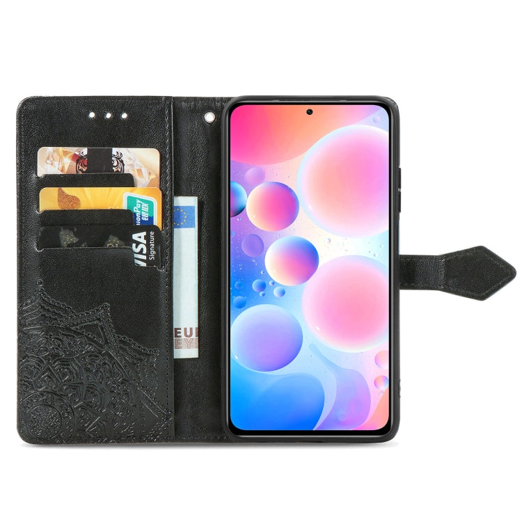 Halfway Mandala Embossing Pattern Horizontal Flip Leather Case with Holder & Card Slots & Wallet & Lanyard For Xiaomi Redmi Note 10 Pro