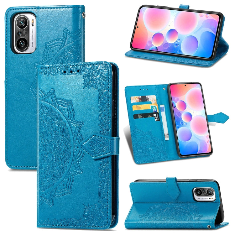 Halfway Mandala Embossing Pattern Horizontal Flip Leather Case with Holder & Card Slots & Wallet & Lanyard For Xiaomi Redmi Note 10 Pro