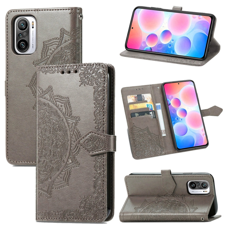 Halfway Mandala Embossing Pattern Horizontal Flip Leather Case with Holder & Card Slots & Wallet & Lanyard For Xiaomi Redmi Note 10 Pro