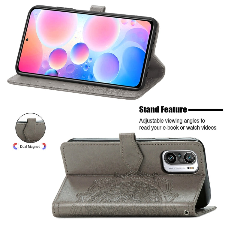 Halfway Mandala Embossing Pattern Horizontal Flip Leather Case with Holder & Card Slots & Wallet & Lanyard For Xiaomi Redmi Note 10 Pro