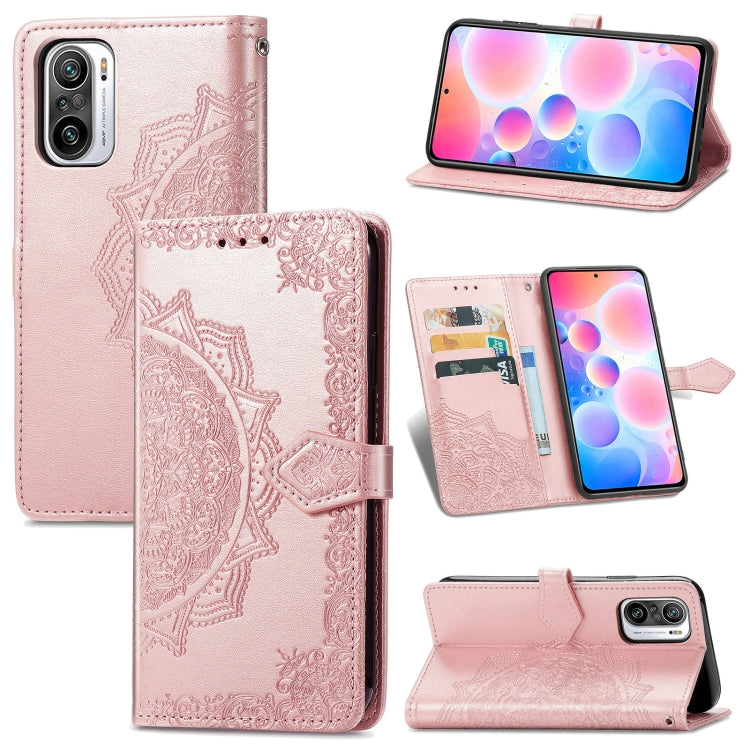 Halfway Mandala Embossing Pattern Horizontal Flip Leather Case with Holder & Card Slots & Wallet & Lanyard For Xiaomi Redmi Note 10 Pro