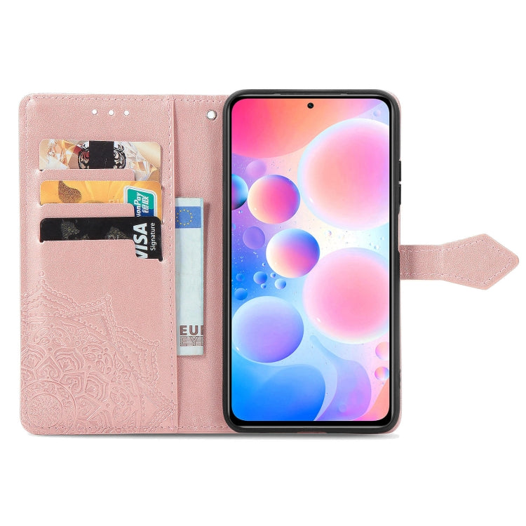 Halfway Mandala Embossing Pattern Horizontal Flip Leather Case with Holder & Card Slots & Wallet & Lanyard For Xiaomi Redmi Note 10 Pro