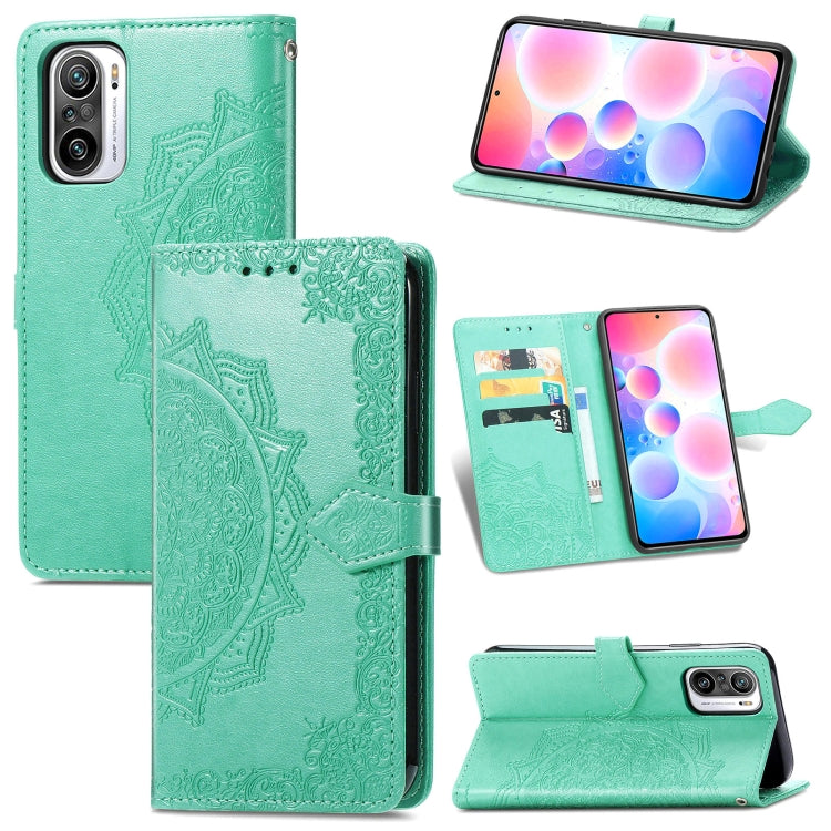 Halfway Mandala Embossing Pattern Horizontal Flip Leather Case with Holder & Card Slots & Wallet & Lanyard For Xiaomi Redmi Note 10 Pro