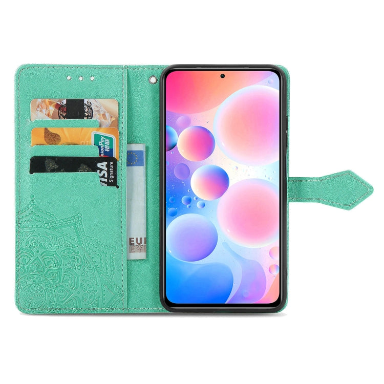 Halfway Mandala Embossing Pattern Horizontal Flip Leather Case with Holder & Card Slots & Wallet & Lanyard For Xiaomi Redmi Note 10 Pro