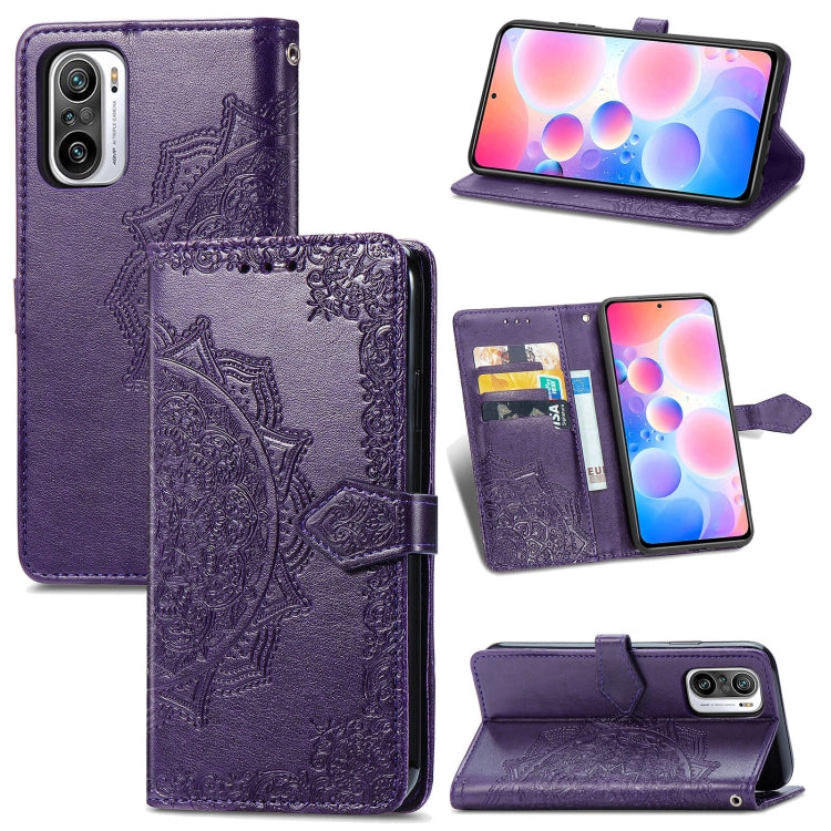 Halfway Mandala Embossing Pattern Horizontal Flip Leather Case with Holder & Card Slots & Wallet & Lanyard For Xiaomi Redmi Note 10 Pro
