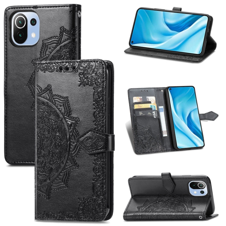 Halfway Mandala Embossing Pattern Horizontal Flip Leather Case with Holder & Card Slots & Wallet & Lanyard For Xiaomi 11 Lite