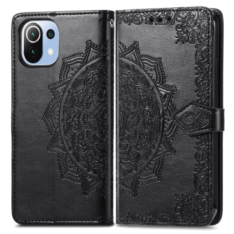 Halfway Mandala Embossing Pattern Horizontal Flip Leather Case with Holder & Card Slots & Wallet & Lanyard For Xiaomi 11 Lite