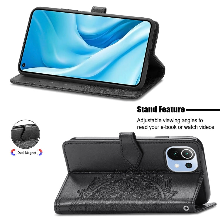 Halfway Mandala Embossing Pattern Horizontal Flip Leather Case with Holder & Card Slots & Wallet & Lanyard For Xiaomi 11 Lite