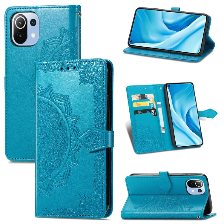 Halfway Mandala Embossing Pattern Horizontal Flip Leather Case with Holder & Card Slots & Wallet & Lanyard For Xiaomi 11 Lite