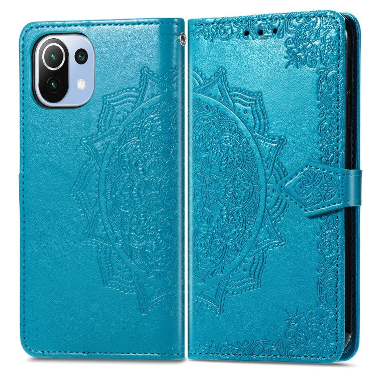 Halfway Mandala Embossing Pattern Horizontal Flip Leather Case with Holder & Card Slots & Wallet & Lanyard For Xiaomi 11 Lite