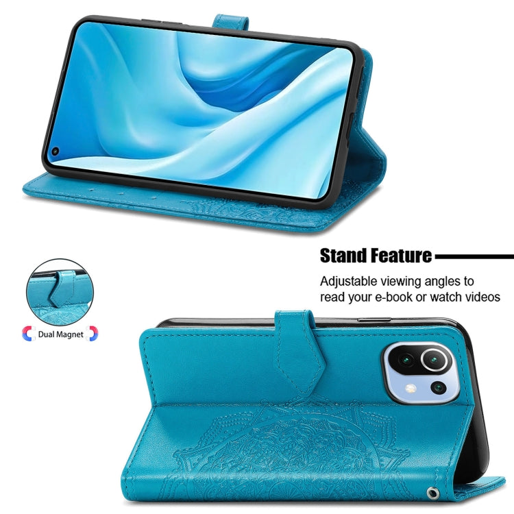 Halfway Mandala Embossing Pattern Horizontal Flip Leather Case with Holder & Card Slots & Wallet & Lanyard For Xiaomi 11 Lite