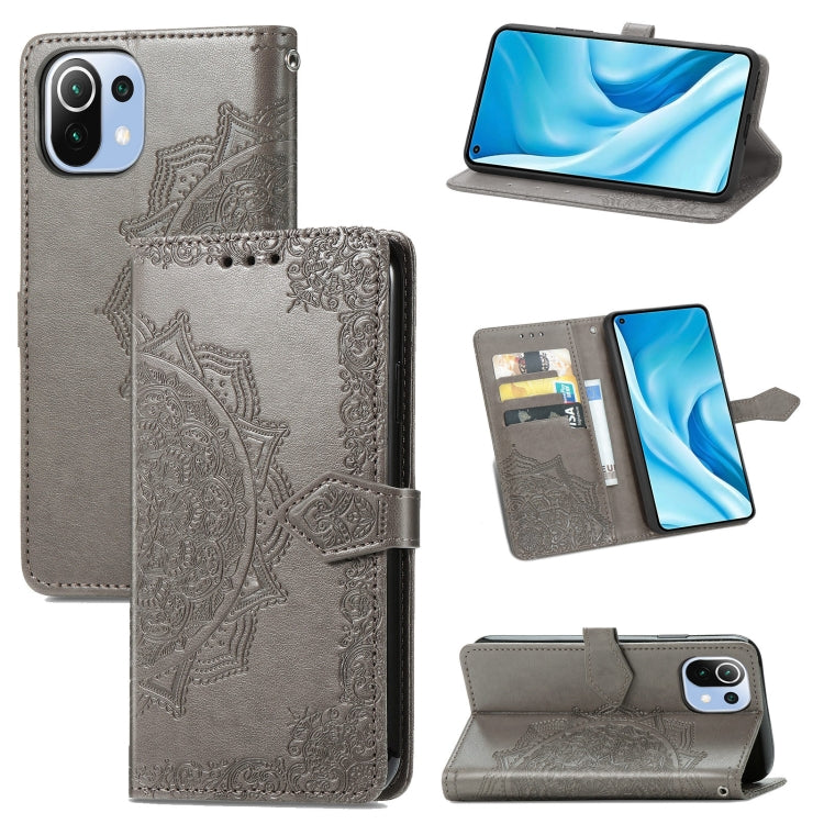 Halfway Mandala Embossing Pattern Horizontal Flip Leather Case with Holder & Card Slots & Wallet & Lanyard For Xiaomi 11 Lite
