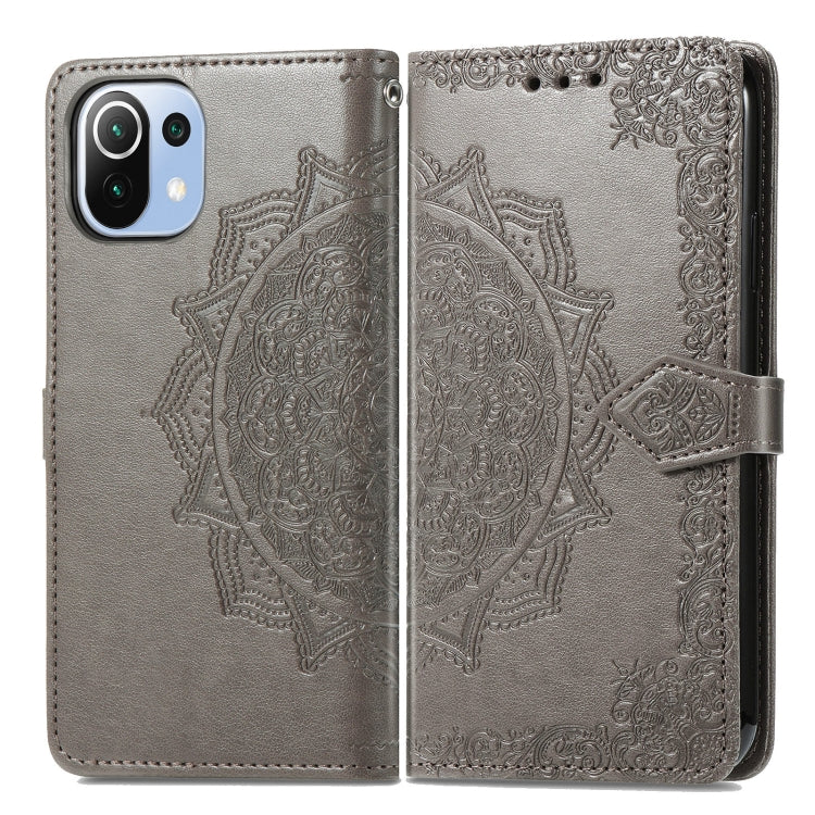 Halfway Mandala Embossing Pattern Horizontal Flip Leather Case with Holder & Card Slots & Wallet & Lanyard For Xiaomi 11 Lite
