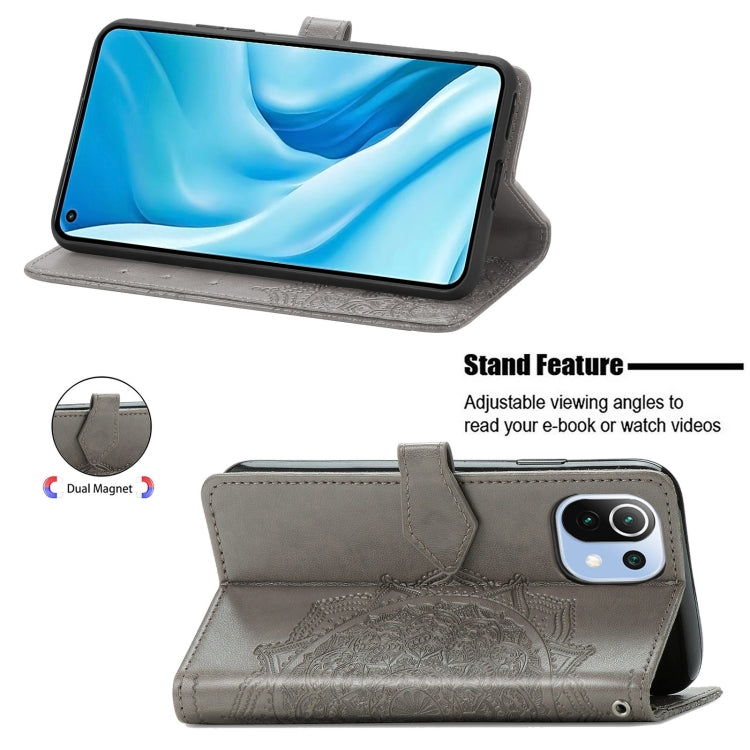 Halfway Mandala Embossing Pattern Horizontal Flip Leather Case with Holder & Card Slots & Wallet & Lanyard For Xiaomi 11 Lite
