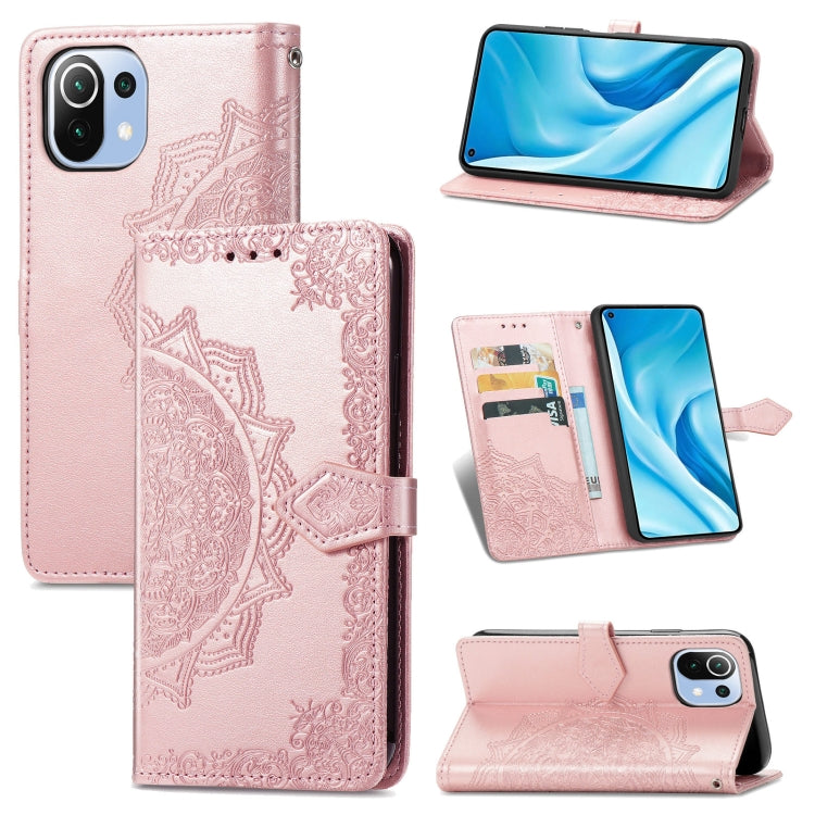 Halfway Mandala Embossing Pattern Horizontal Flip Leather Case with Holder & Card Slots & Wallet & Lanyard For Xiaomi 11 Lite