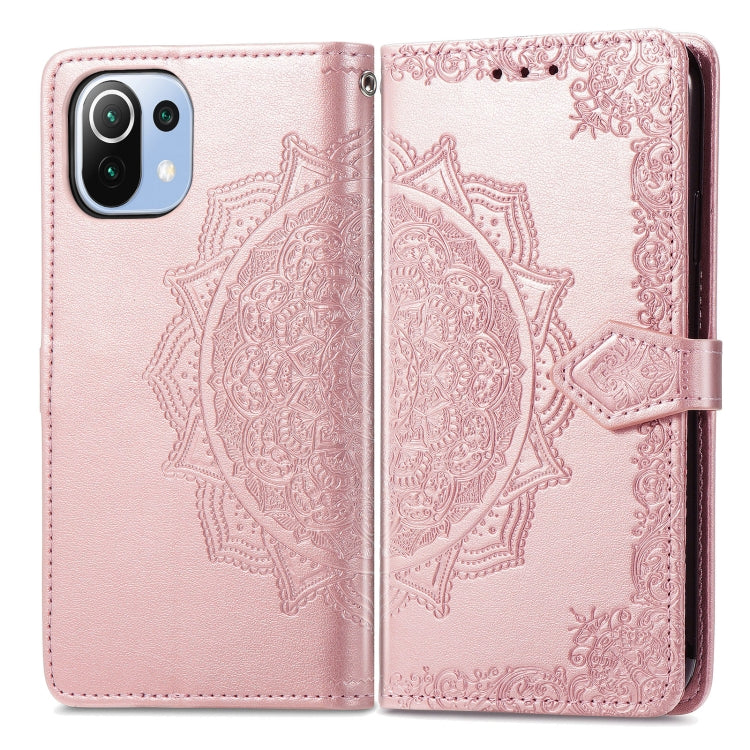 Halfway Mandala Embossing Pattern Horizontal Flip Leather Case with Holder & Card Slots & Wallet & Lanyard For Xiaomi 11 Lite