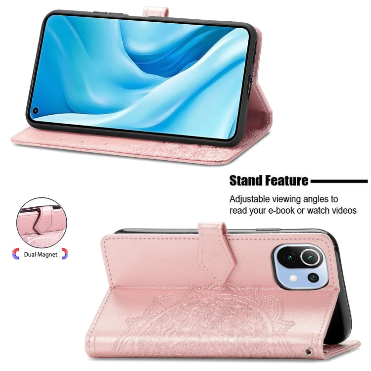 Halfway Mandala Embossing Pattern Horizontal Flip Leather Case with Holder & Card Slots & Wallet & Lanyard For Xiaomi 11 Lite